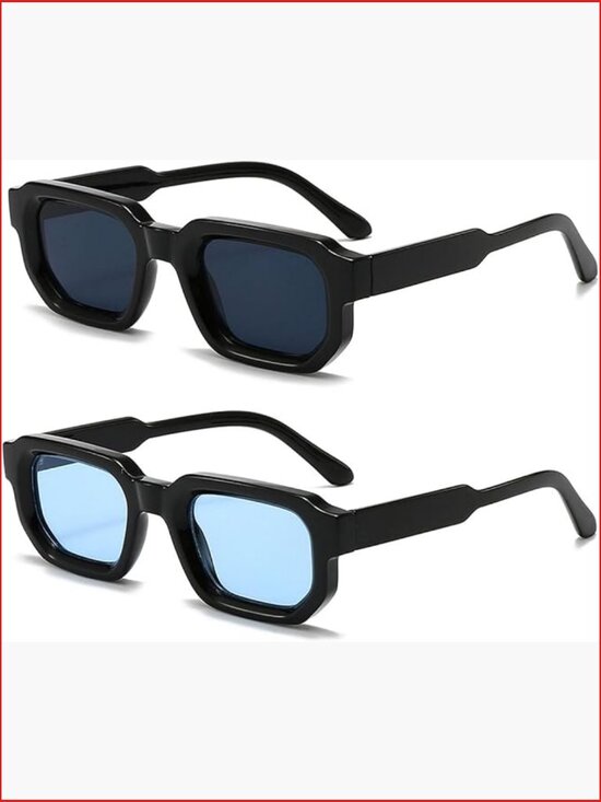 Retro Rectangle Sunglasses Thick Frame UV400 Protection Trendy Small Square main image 4
